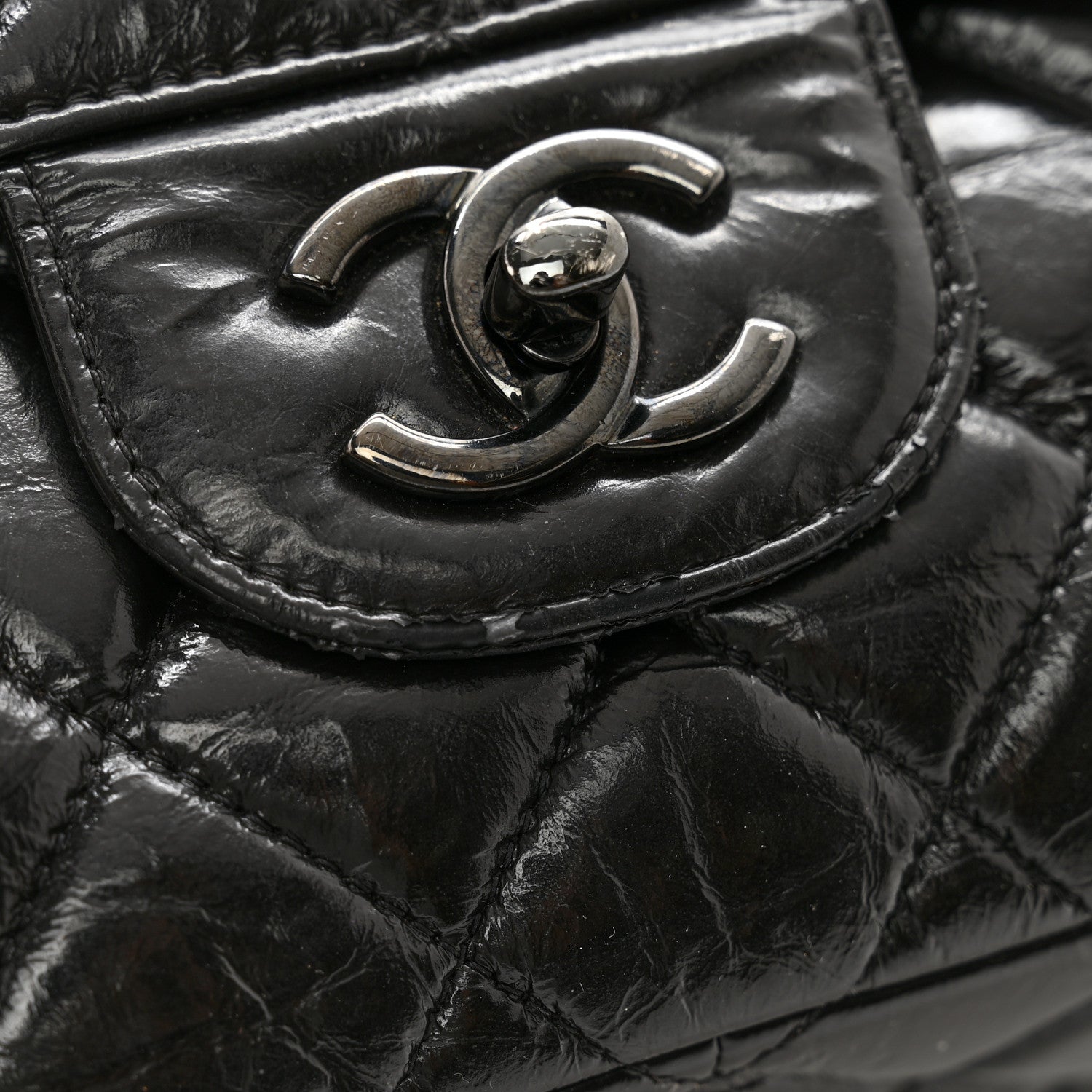 Chanel Shiny Distressed Calfskin Quilted Jumbo Double Flap So Black 11 of 12
