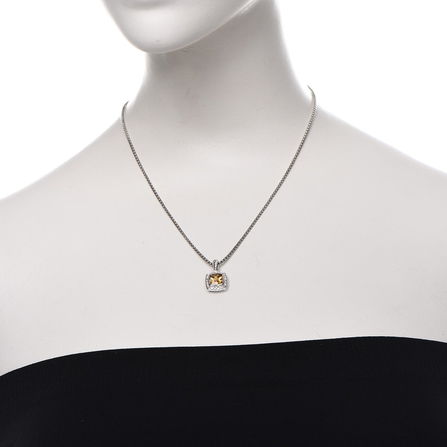 Sterling Silver Diamond Citrine 7mm Petite Albion Pendant Necklace