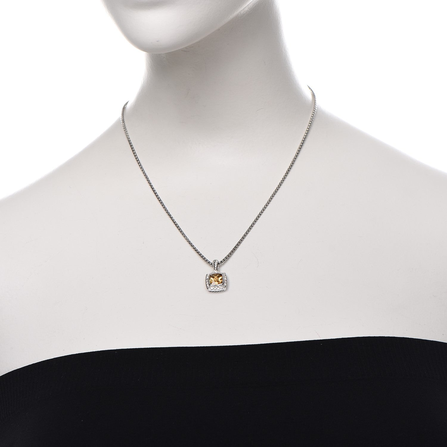 David Yurman Sterling Silver Diamond Citrine 7mm Petite Albion Pendant Necklace 2 of 6