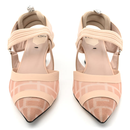 Fendi Technical Mesh FF Colibri 55mm Slingback Pumps 36.5 Rose Nudo 2 of 12