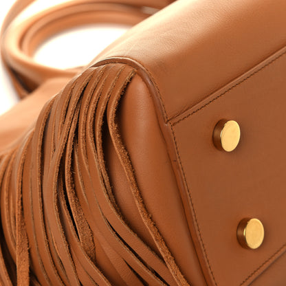 Saint Laurent Calfskin Small Rive Gauche Fringe Tote Tan 8 of 12