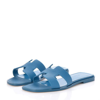 Hermes Epsom Oran Sandals 37.5 Bleu Izmir 3 of 8