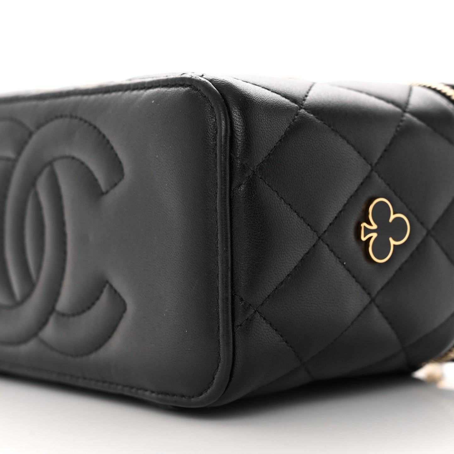 Lambskin Quilted Enamel Coco Casino Small Vanity Case With Chain Black
