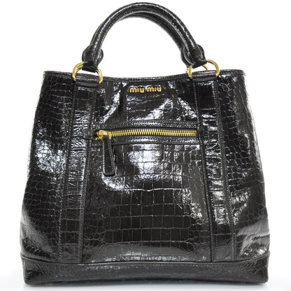 Miu Miu Calfskin Crocodile Embossed St Cocco Shopping Tote Moro 1 of 10