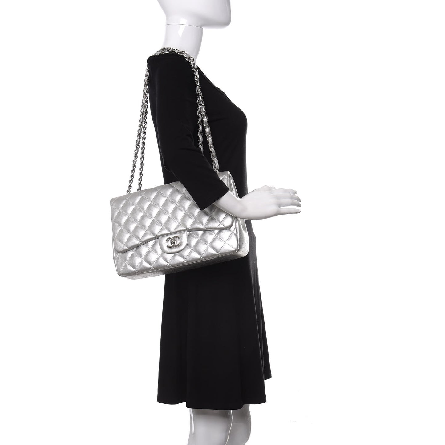 Metallic Lambskin Quilted Jumbo Single Flap Silver