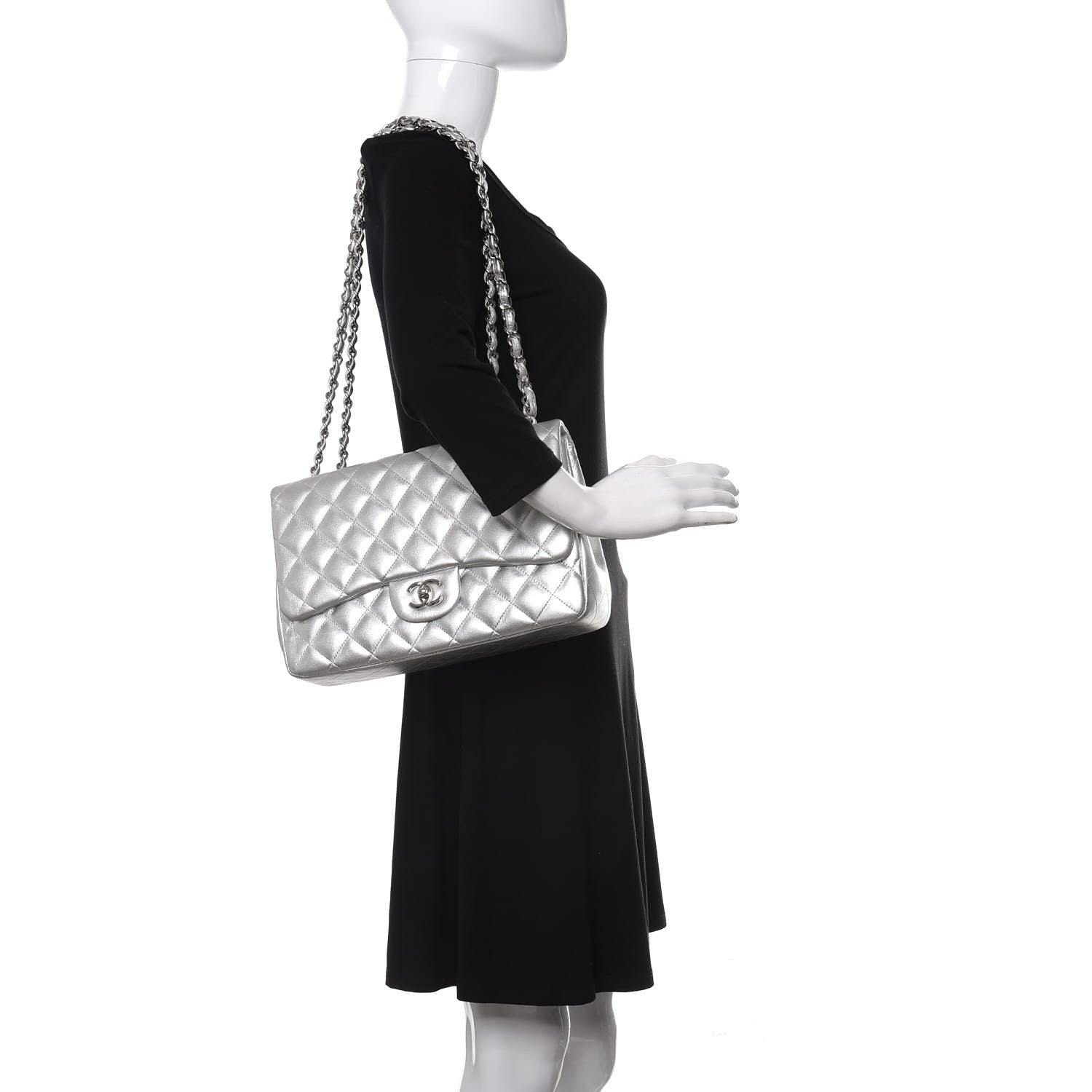 Chanel Metallic Lambskin Quilted Jumbo Single Flap Silver 2 of 10