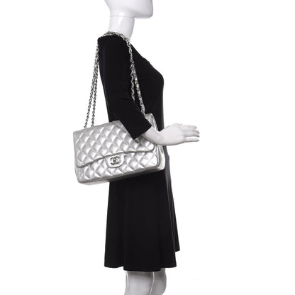 Chanel Metallic Lambskin Quilted Jumbo Single Flap Silver 2 of 10