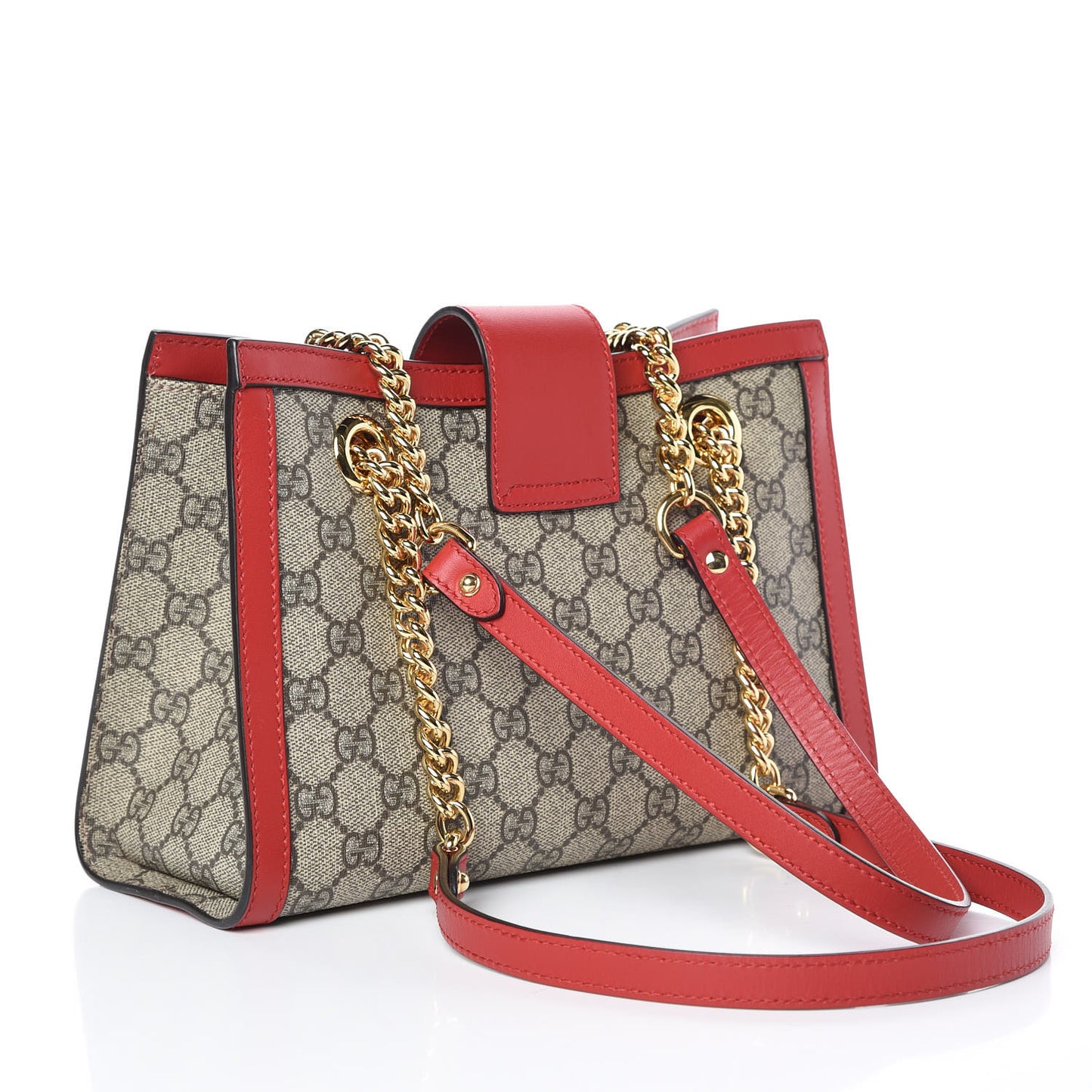 GG Supreme Monogram Small Padlock Tote Beige Hibiscus Red