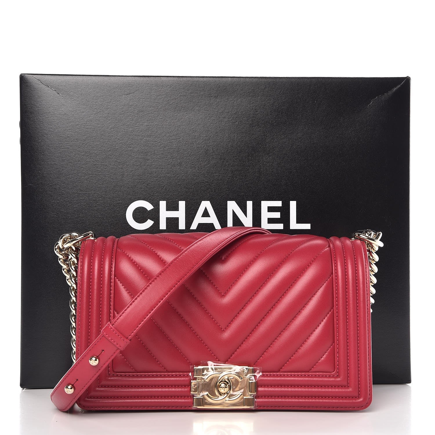Chanel Lambskin Chevron Quilted Medium Boy Flap Dark Pink 8 of 8