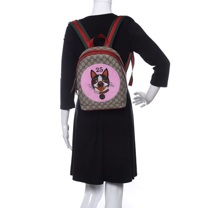 Gucci GG Supreme Monogram Web Bosco Patch Dome Backpack Beige Malva Hibiscus Red 2 of 10