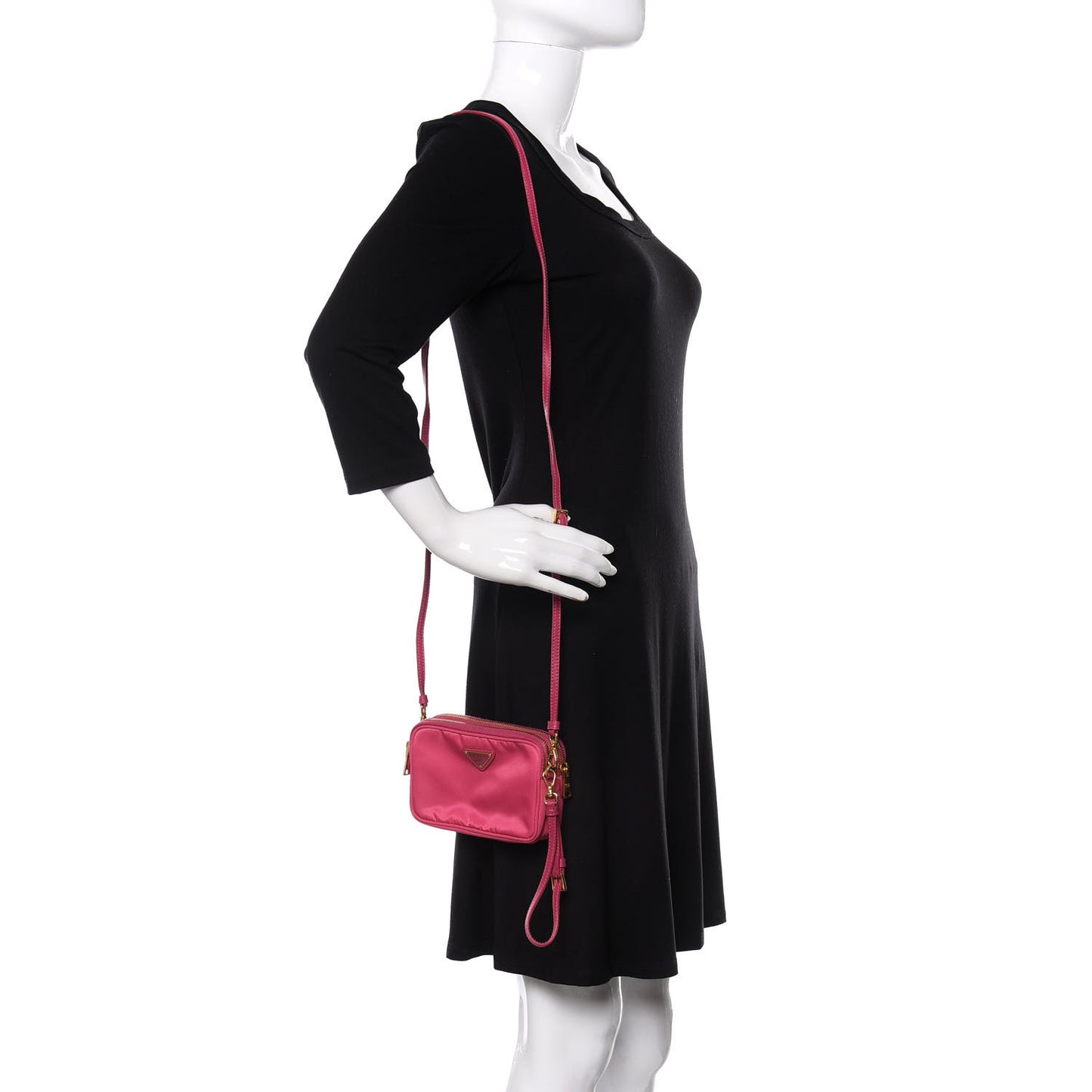 Tessuto Nylon Saffiano Mini Camera Crossbody Fuxia