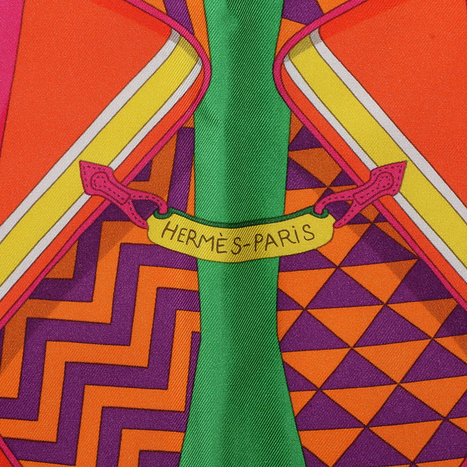 Hermes Silk Bouquets Sellier Scarf 90 Orange Capucine Fuchsia 4 of 6