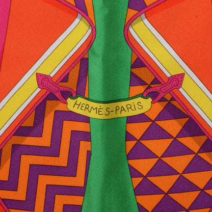 Hermes Silk Bouquets Sellier Scarf 90 Orange Capucine Fuchsia 4 of 6