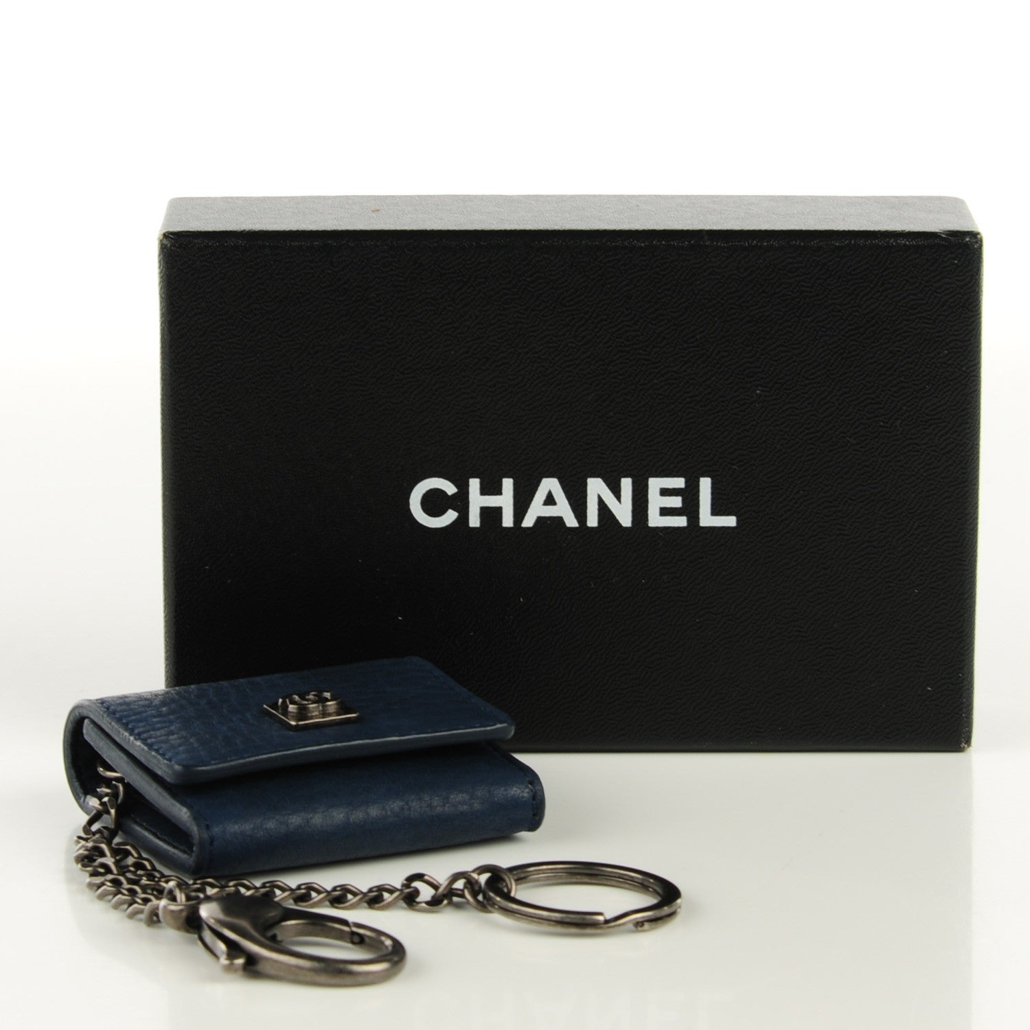 Chanel Deerskin Mini Key Chain Charm Dark Blue 4 of 8