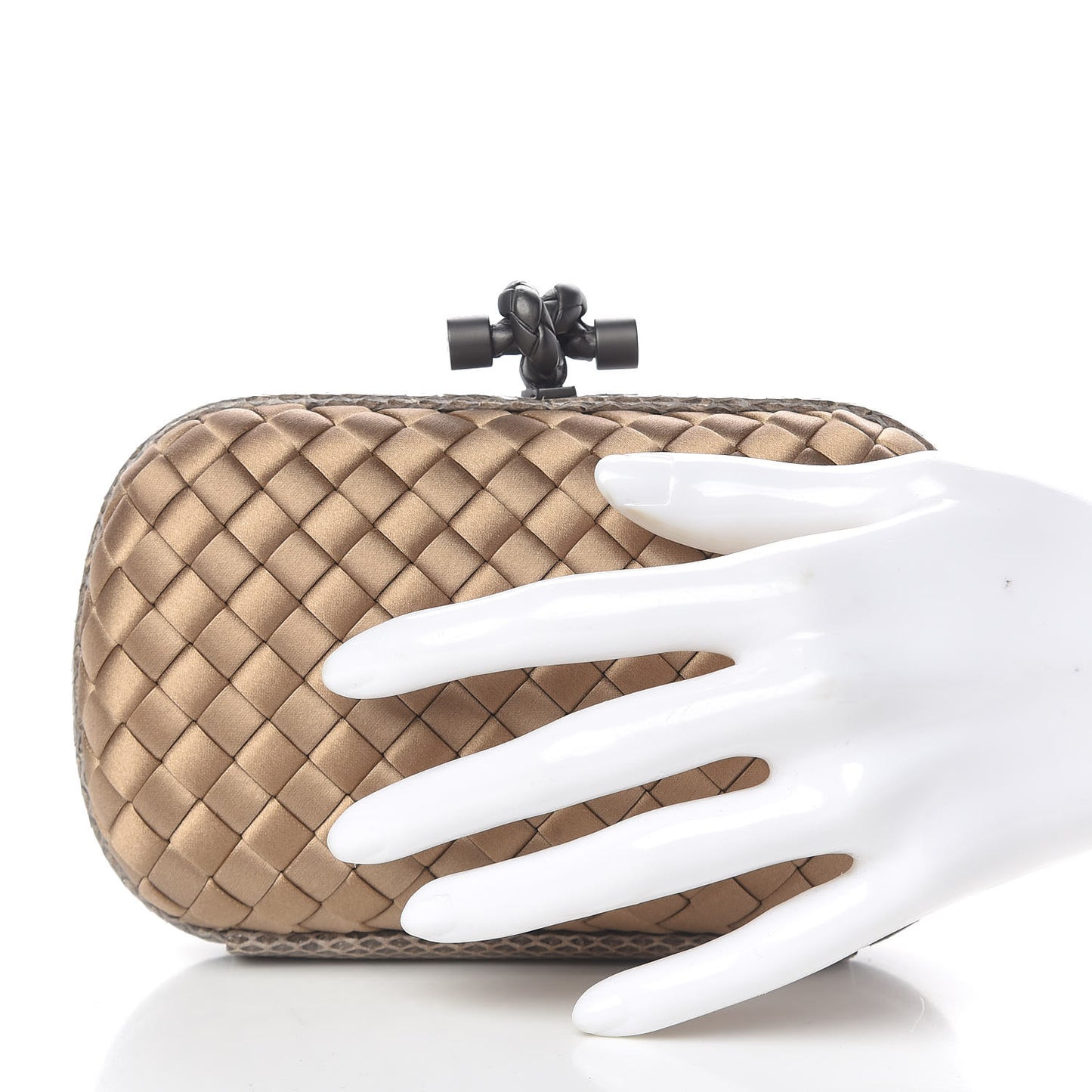 Satin Intreccio Impero Ayers Knot Clutch Camel