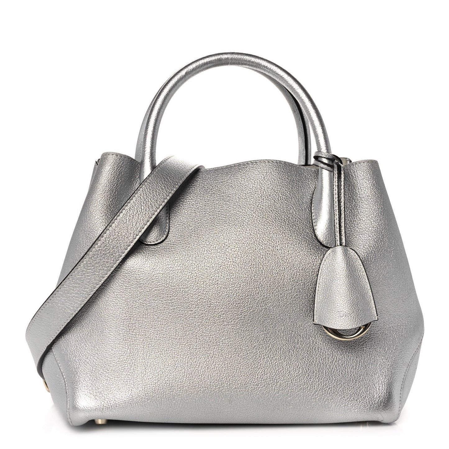 Metallic Supple Grained Calfskin Medium Open Bar Tote Silver