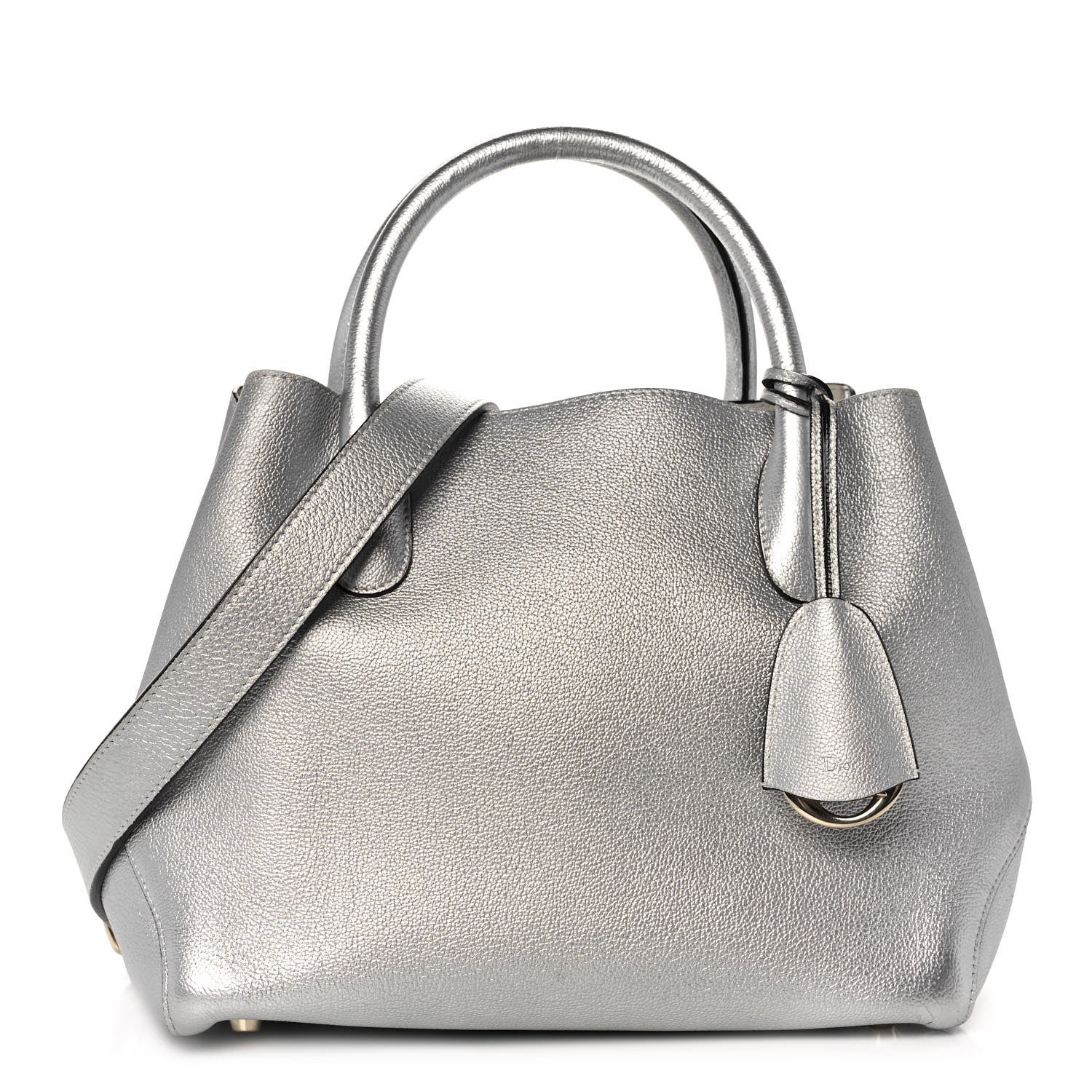 Christian Dior Metallic Supple Grained Calfskin Medium Open Bar Tote Silver 1 of 14