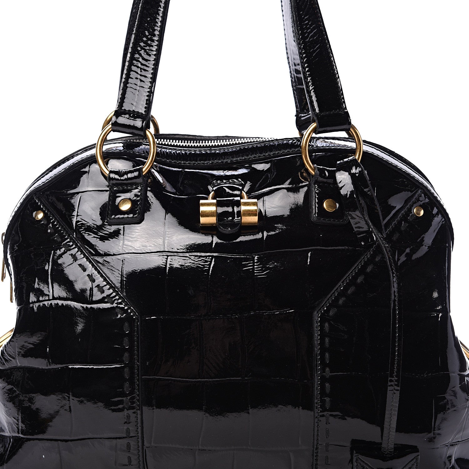 Saint Laurent Crocodile Embossed Patent Large Muse Black 7 of 17