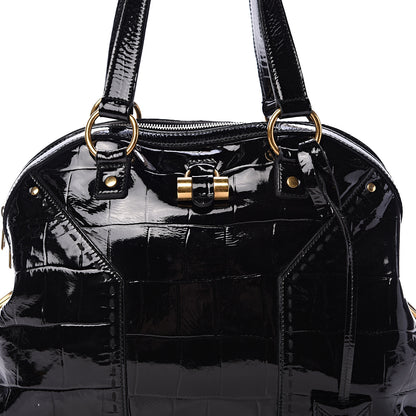 Saint Laurent Crocodile Embossed Patent Large Muse Black 7 of 17