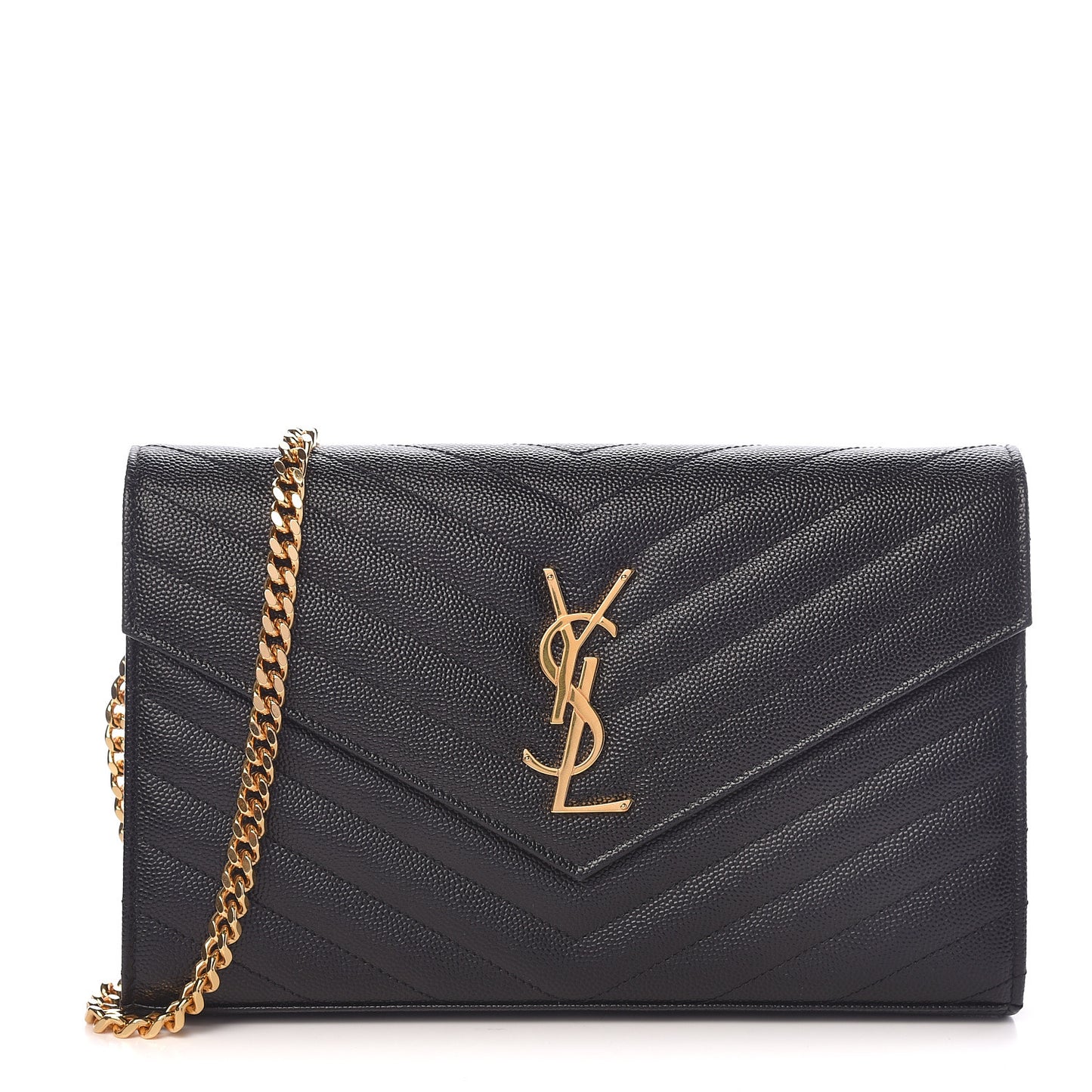 Grain De Poudre Matelasse Chevron Monogram Chain Wallet Black