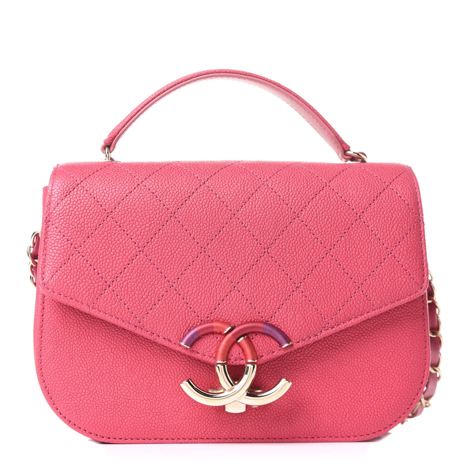 Chanel Grained Calfskin Quilted Small Cuba Top Handle Flap Pink 2 of 15