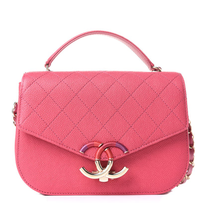 Chanel Grained Calfskin Quilted Small Cuba Top Handle Flap Pink 2 of 15