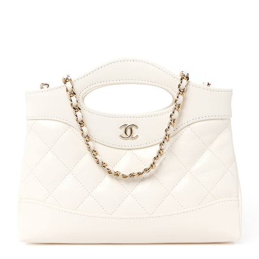 Shiny Lambskin Quilted Nano 31 Shopping Bag White