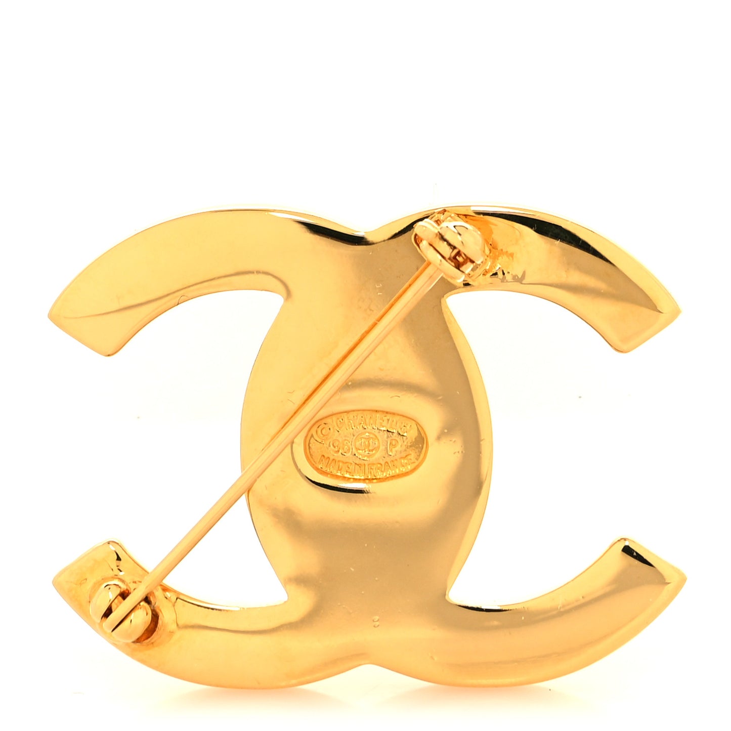 Metal CC Turn Lock Brooch Gold