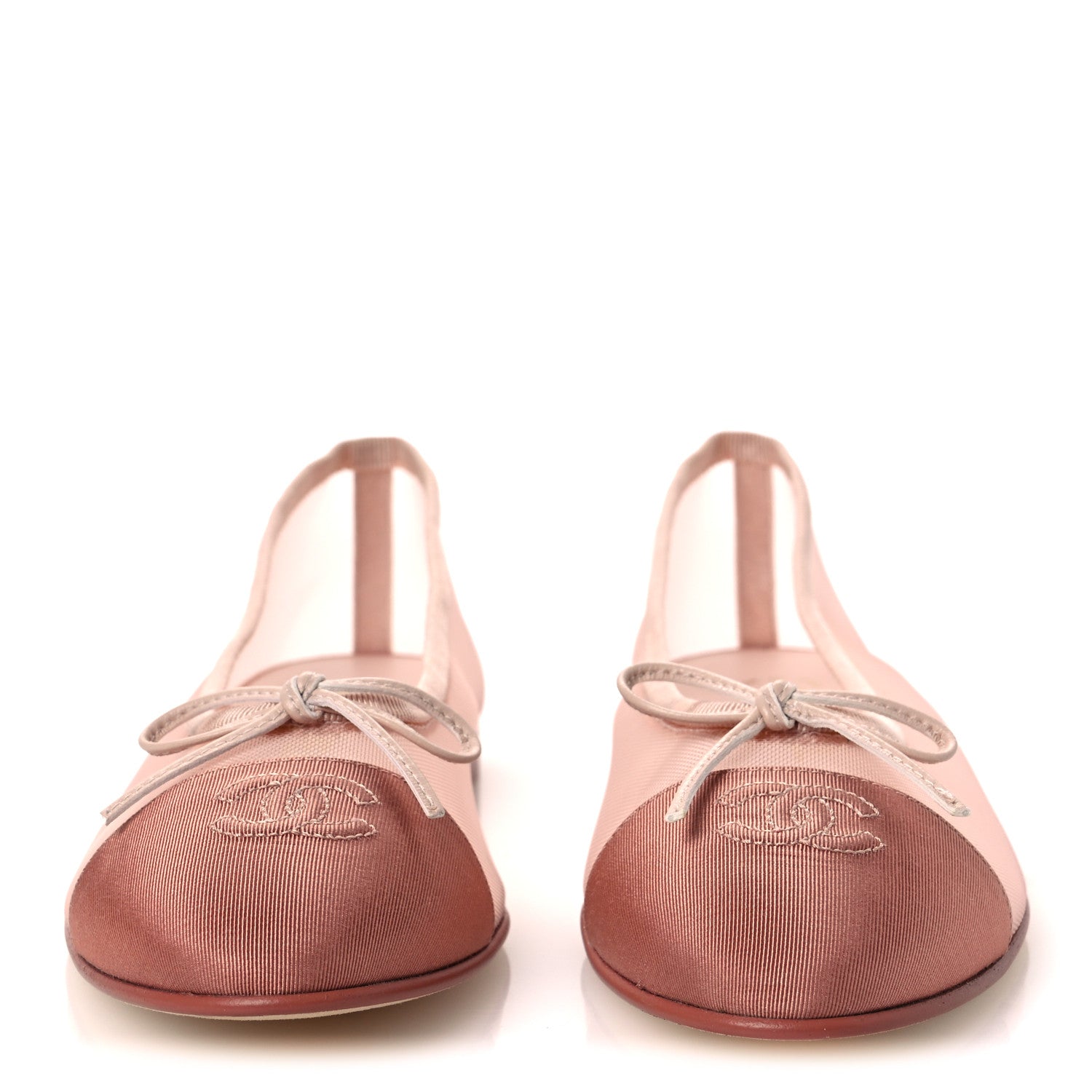 Chanel Mesh Grosgrain CC Cap Toe Ballerina Flats 38.5 Light Pink Dark Pink 3 of 12