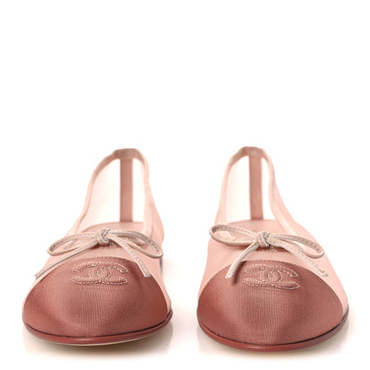 Chanel Mesh Grosgrain CC Cap Toe Ballerina Flats 38.5 Light Pink Dark Pink 3 of 12