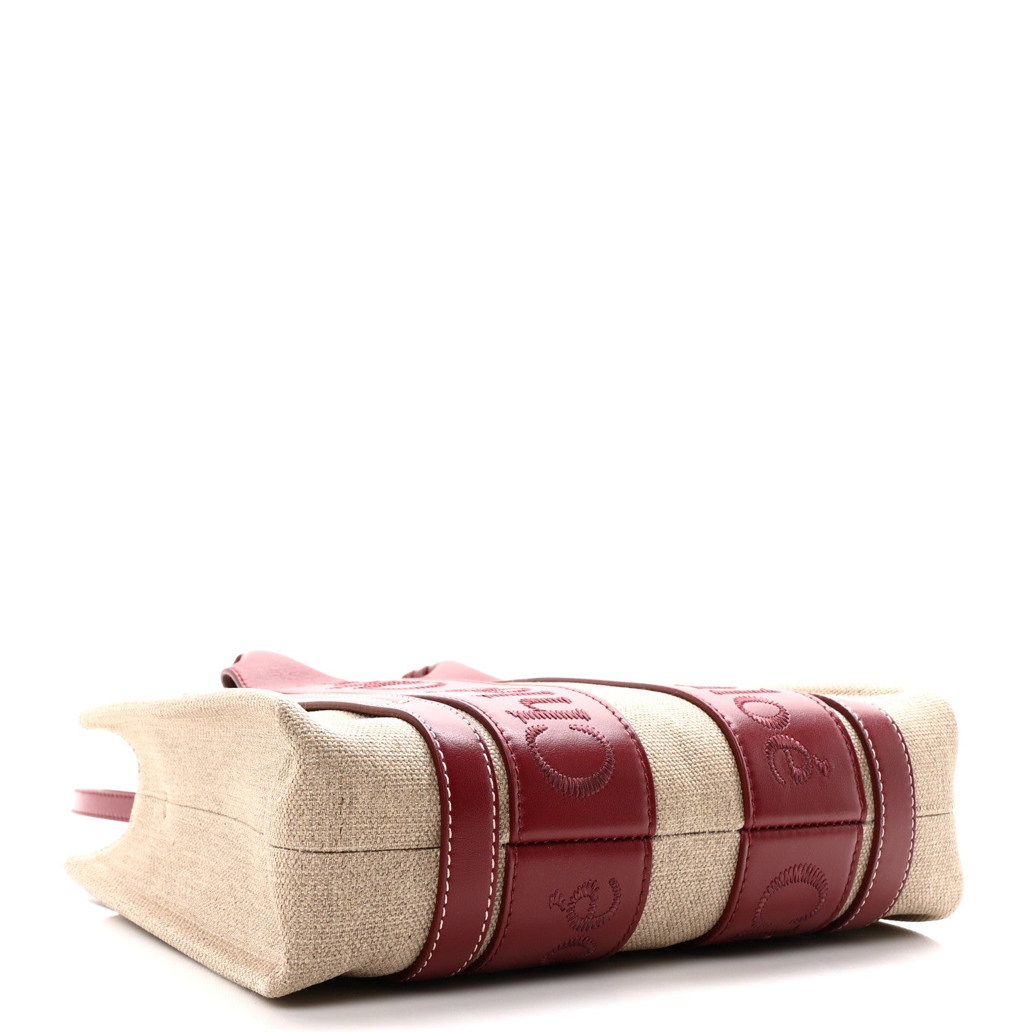 Chloe Cotton Calfskin Small Woody Ribbon Tote With Strap Dark Ruby 4 of 9