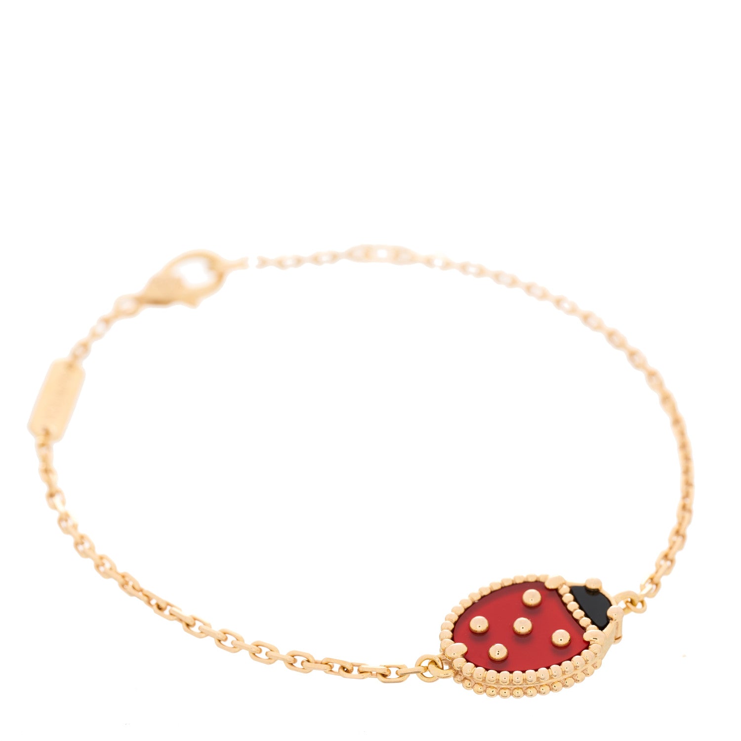 Van Cleef & Arpels 18K Rose Gold Carnelian Onyx Lucky Spring Closed Wing Ladybug Bracelet 1 of 4