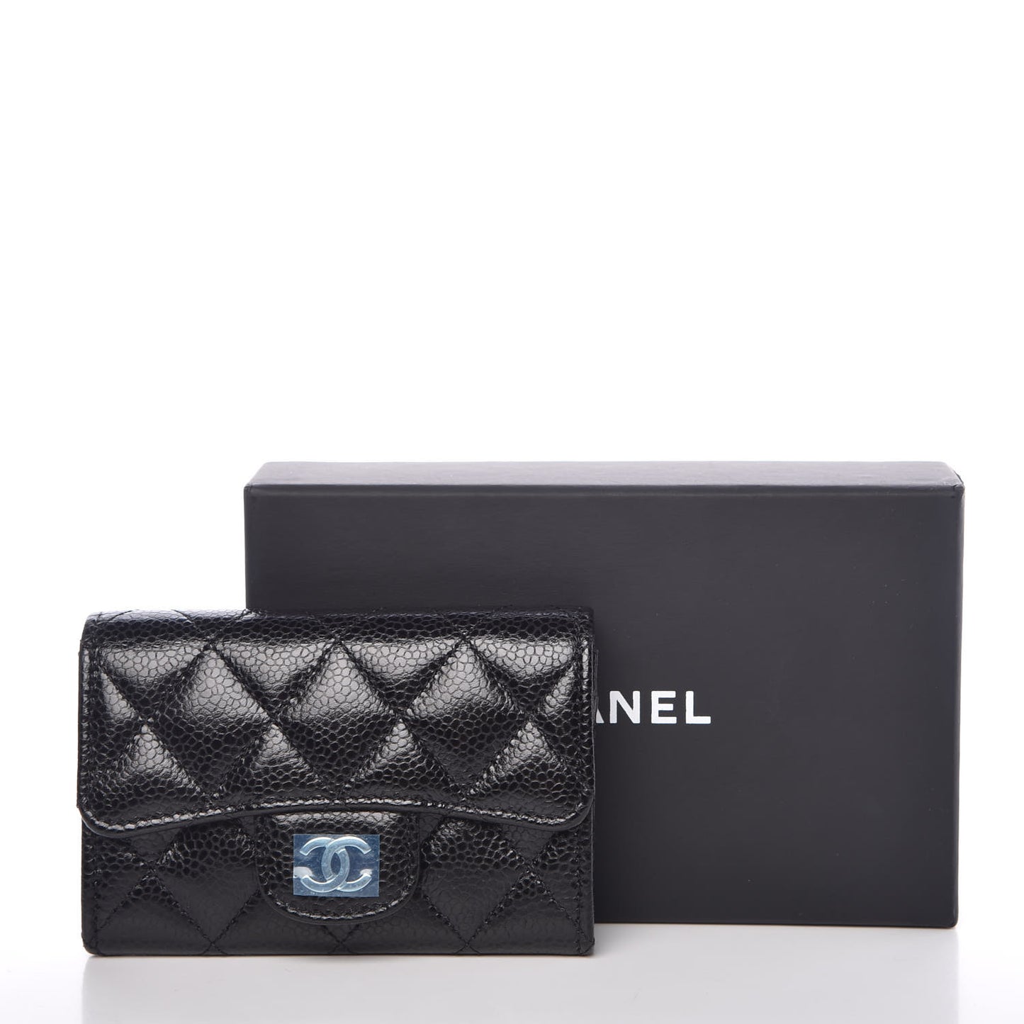 Caviar Quilted Flap Card Holder Black