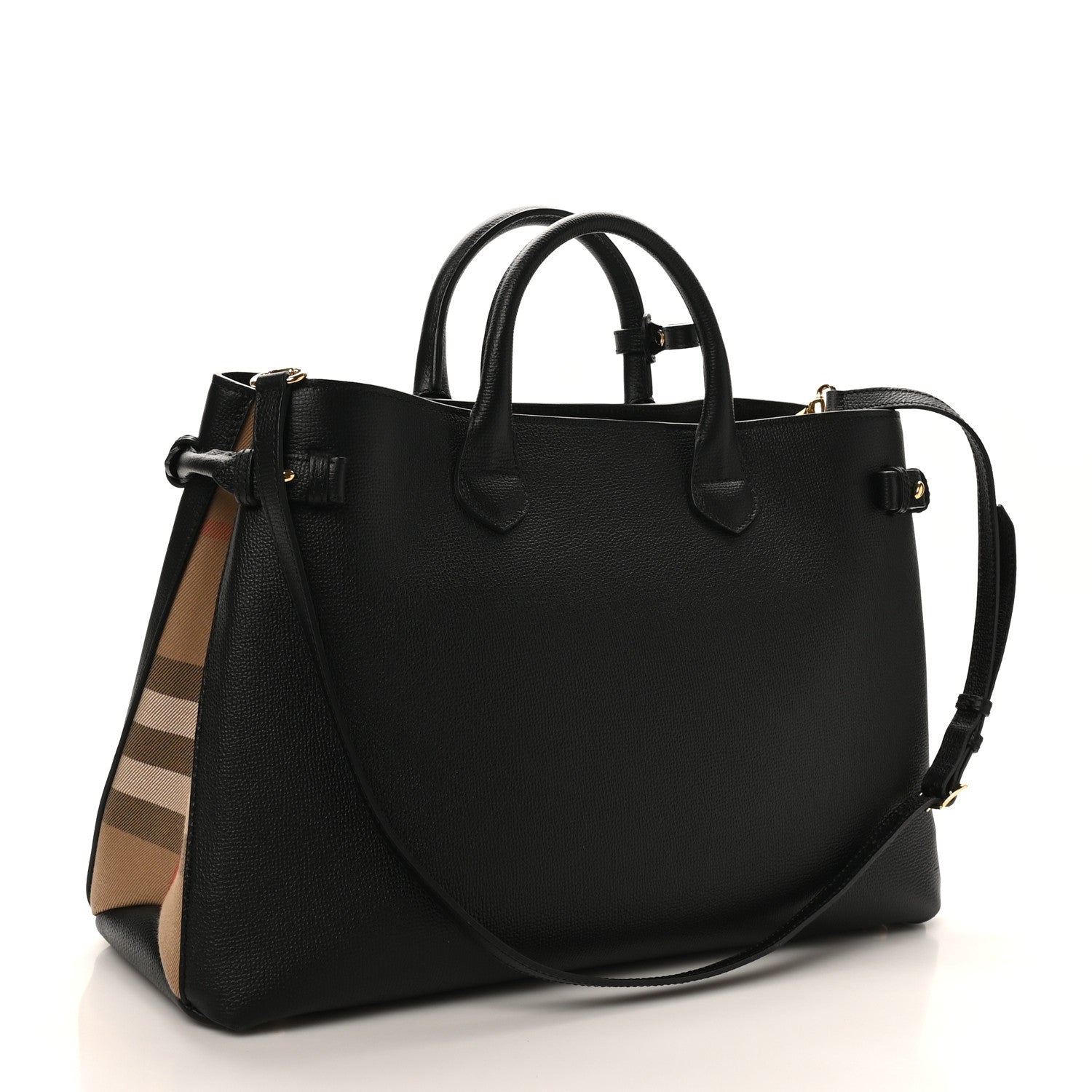 Burberry Grainy Calfskin House Check Large Banner Tote Black 3 of 9