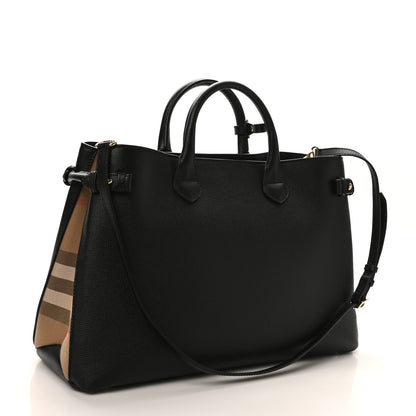 Burberry Grainy Calfskin House Check Large Banner Tote Black 3 of 9