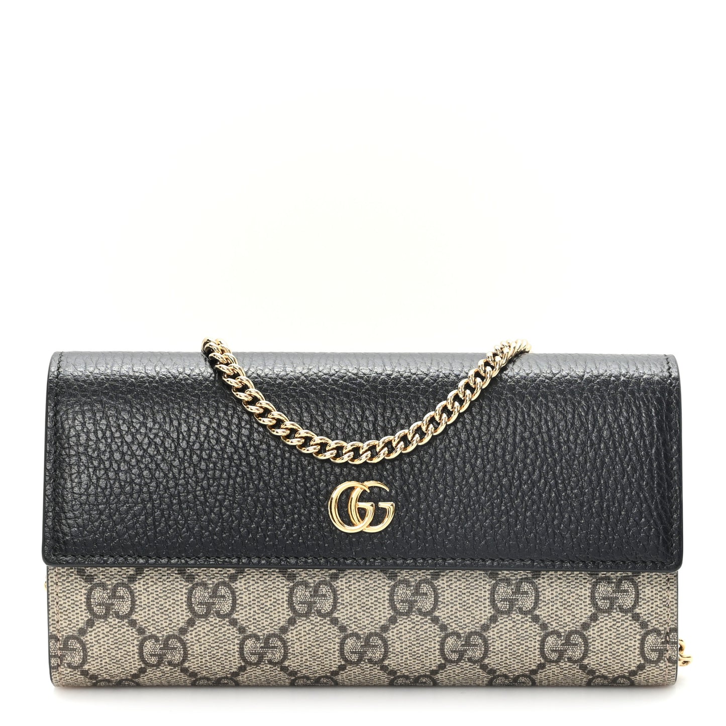 Dollar Calfskin GG Supreme Monogram Petite GG Marmont Wallet Chain Bag Black Beige Ebony