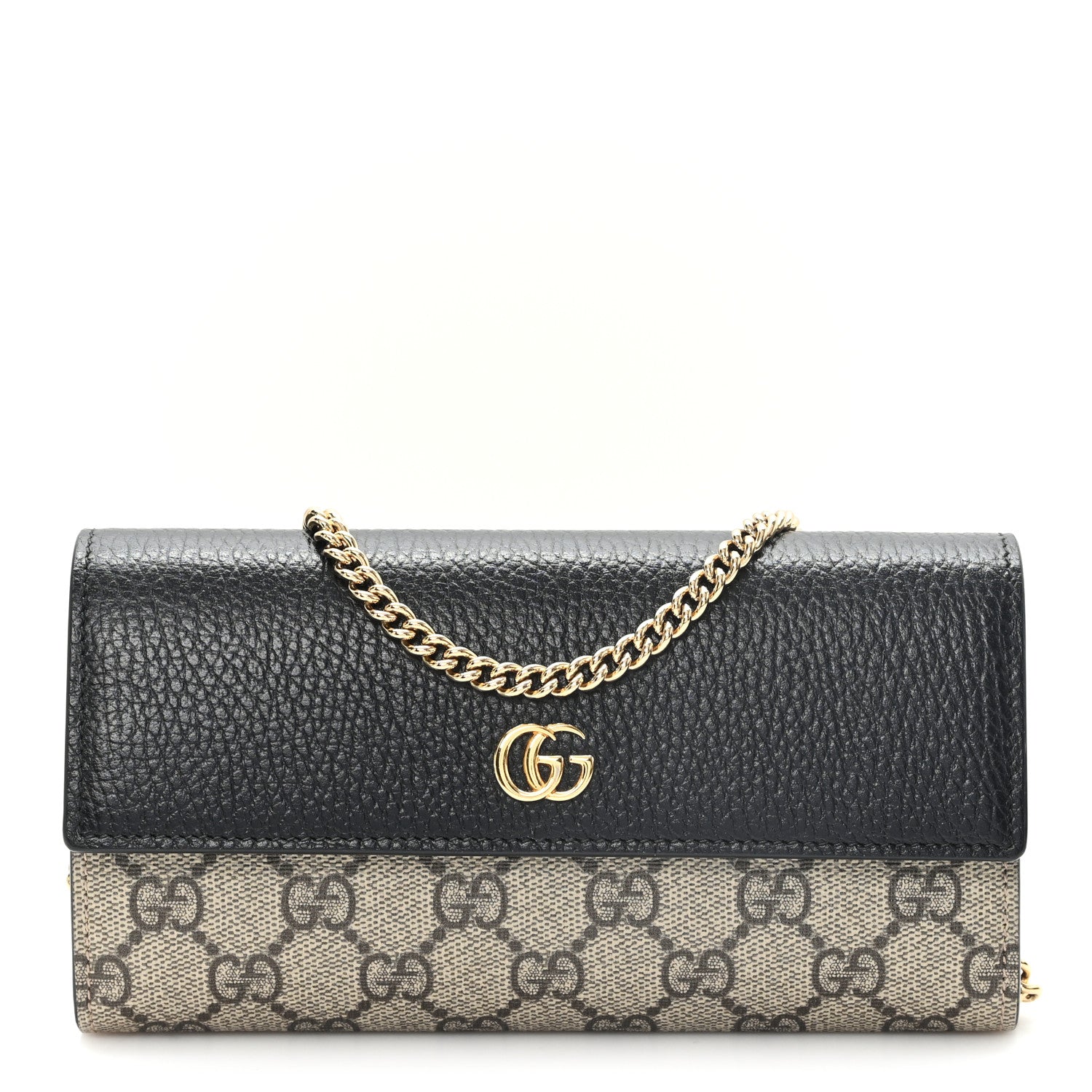 Gucci Dollar Calfskin GG Supreme Monogram Petite GG Marmont Wallet Chain Bag Black Beige Ebony 1 of 11