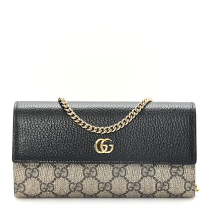 Gucci Dollar Calfskin GG Supreme Monogram Petite GG Marmont Wallet Chain Bag Black Beige Ebony 1 of 11