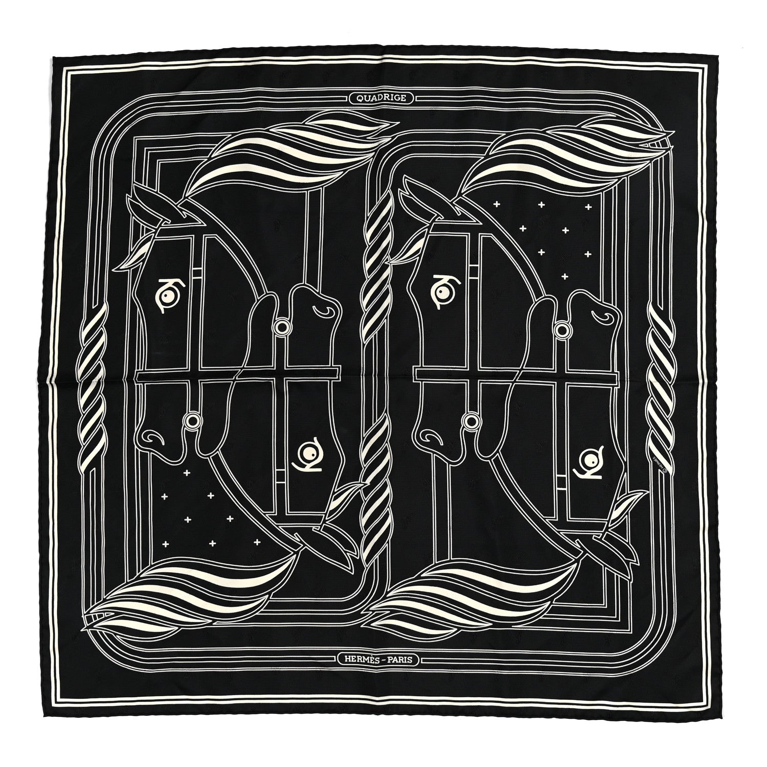 Hermes Silk Quadrige Au Fil Scarf 70 Black Creme 1 of 7
