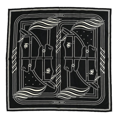 Hermes Silk Quadrige Au Fil Scarf 70 Black Creme 1 of 7