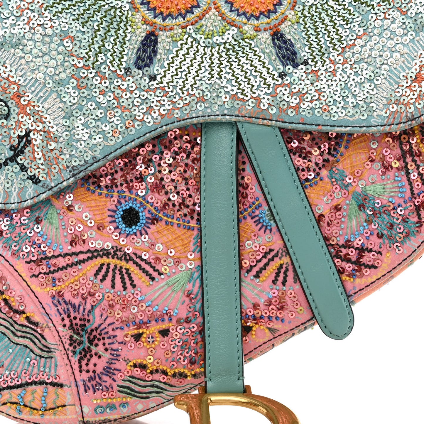 Satin Beaded Saddle Bag Pink Multicolor