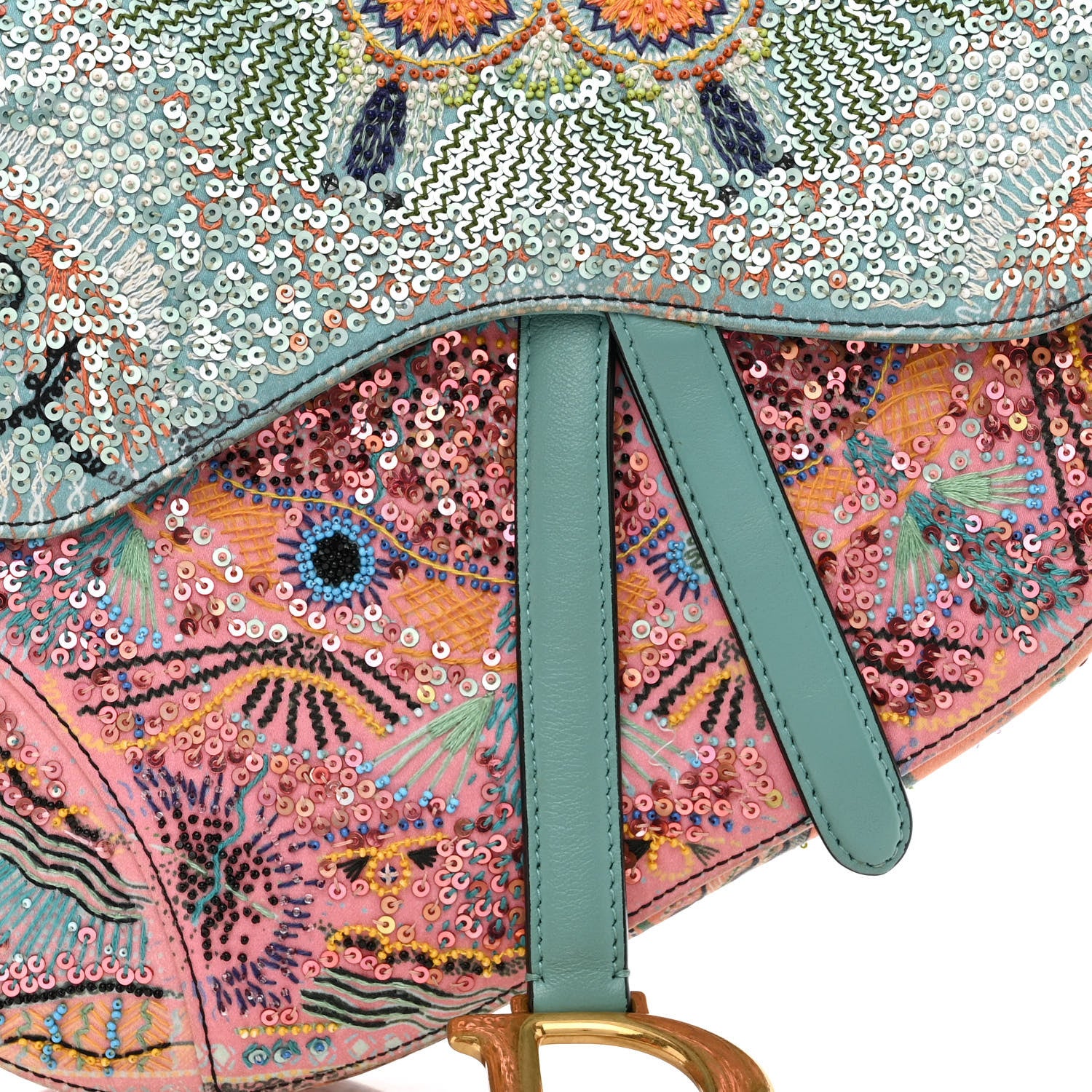 Christian Dior Satin Beaded Saddle Bag Pink Multicolor 8 of 10