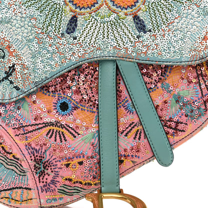 Christian Dior Satin Beaded Saddle Bag Pink Multicolor 8 of 10