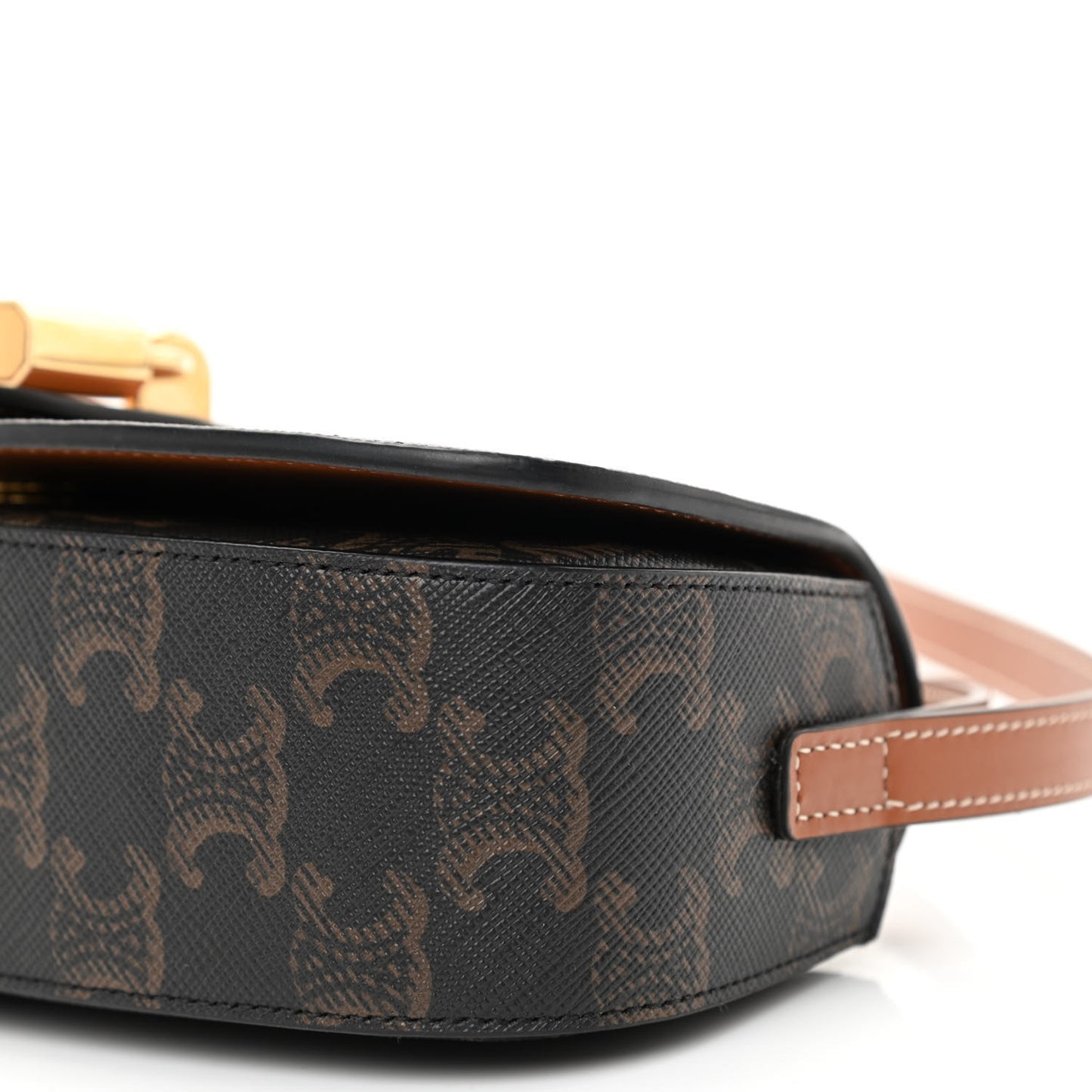 Triomphe Canvas Calfskin Tabou Clutch on Strap Tan
