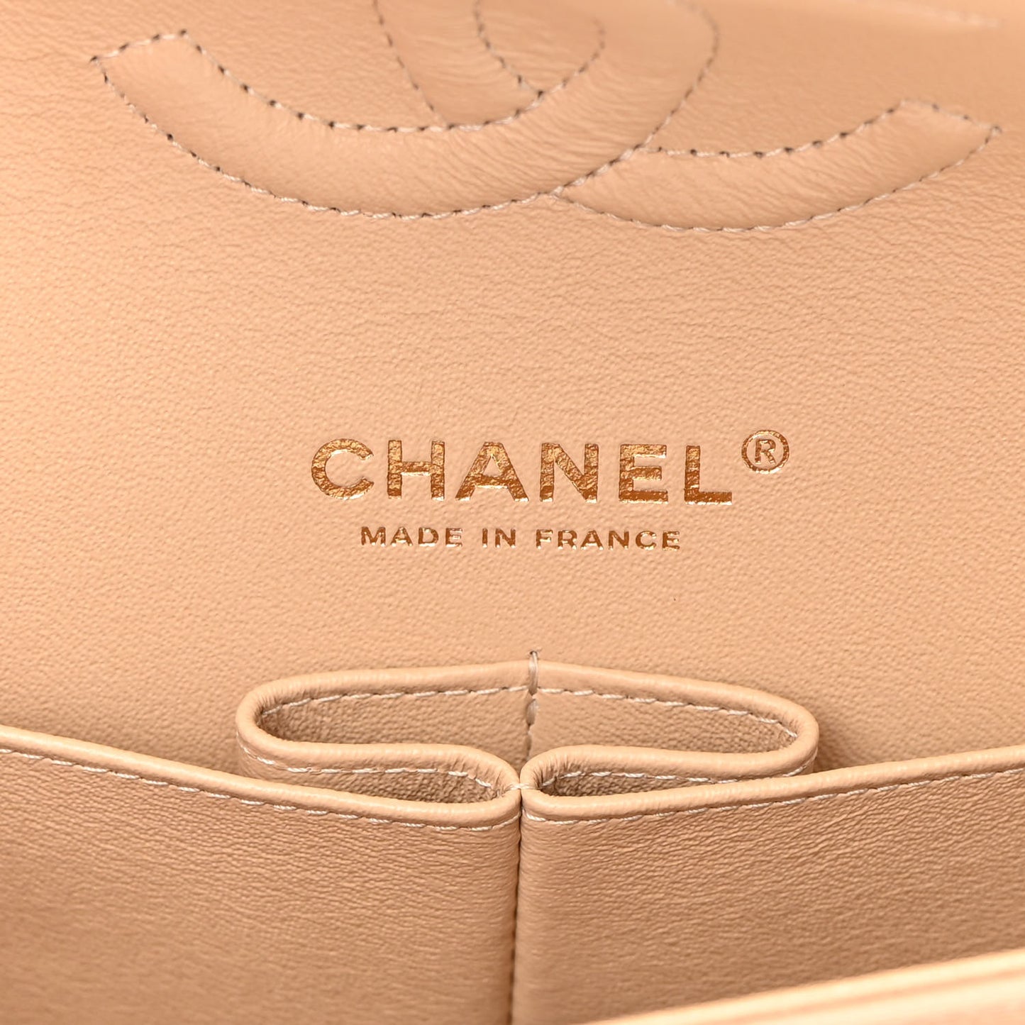 Caviar Quilted Medium Double Flap Beige