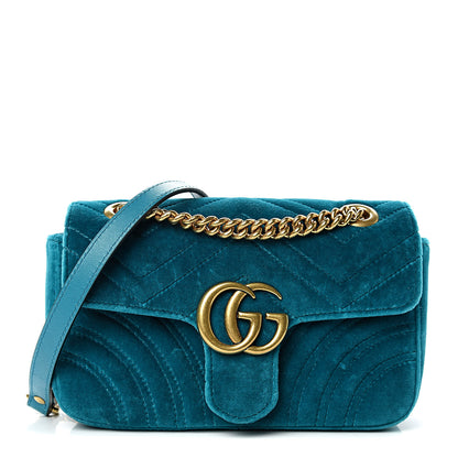 Gucci Velvet Matelasse Mini GG Marmont Shoulder Bag Pavone Cyan 1 of 10