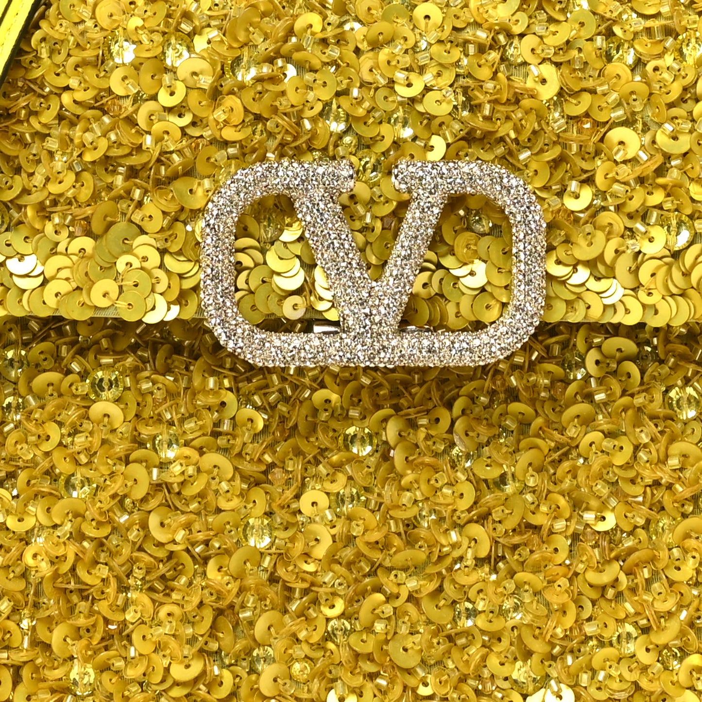 Sequin Crystal Embroidered Mini Vsling Top Handle Bag Yellow