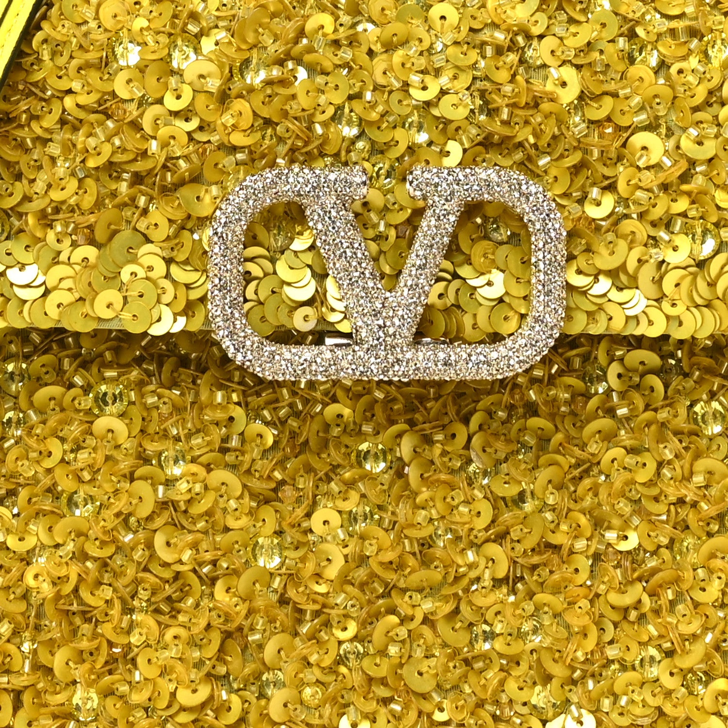 Valentino Garavani Sequin Crystal Embroidered Mini Vsling Top Handle Bag Yellow 7 of 9