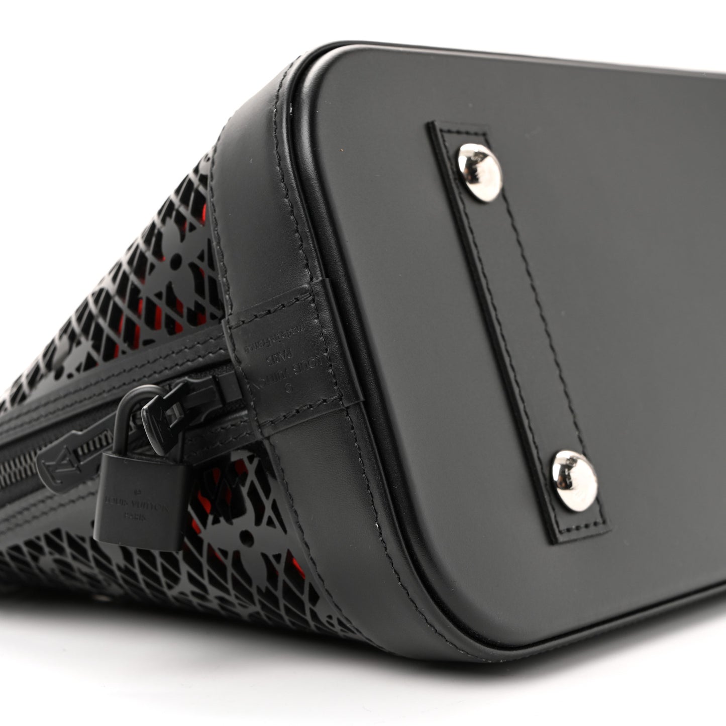 Patent Calfskin Laced Monogram Alma PM Black