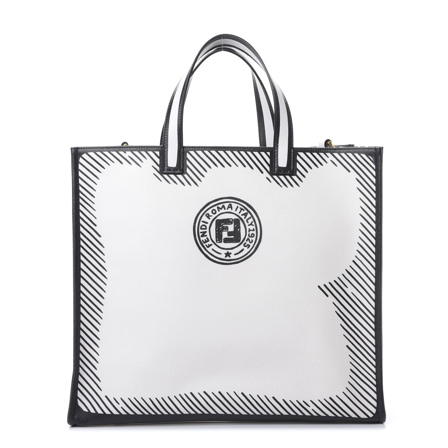 Fendi X JOSHUA VIDES Coated Canvas Stamp Patch Shopping Tote White Black 1 of 9